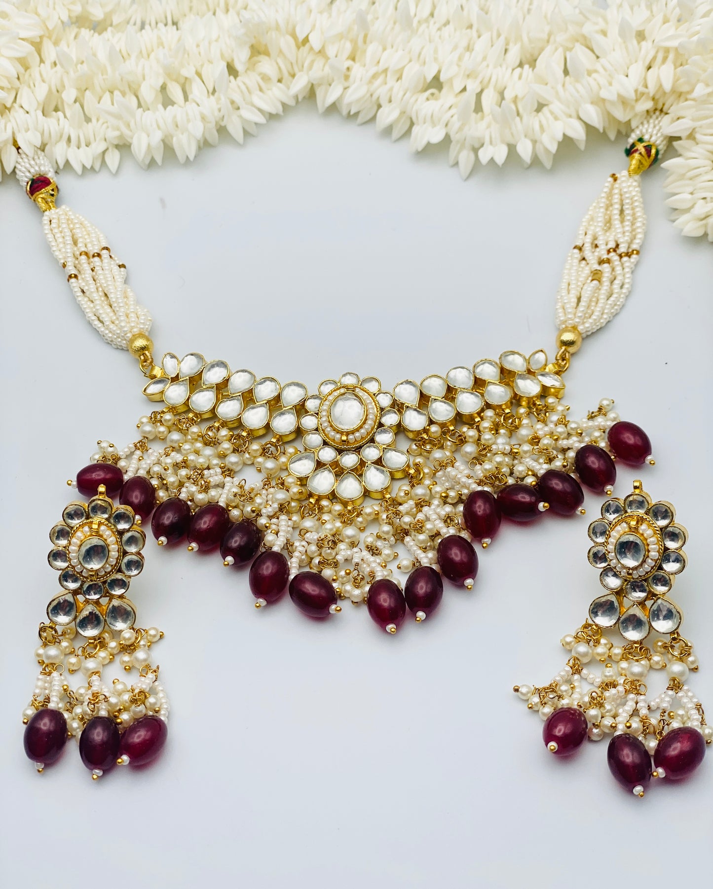 Maroon V-Shape Pachi Kundan Necklace set | High Quality | Simzdesignzz |