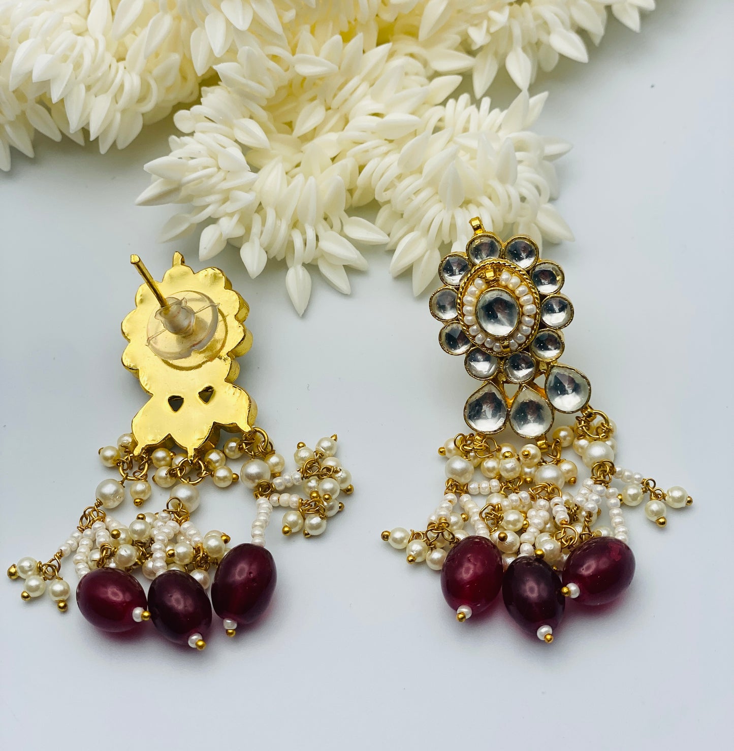 Maroon V-Shape Pachi Kundan Necklace set | High Quality | Simzdesignzz |