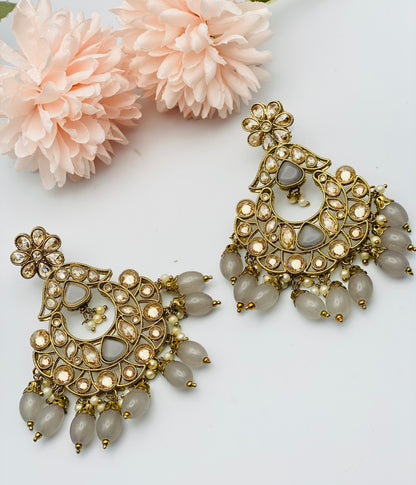 Medium-Size Polki Earrings With Tikka | Simzdesignzz |