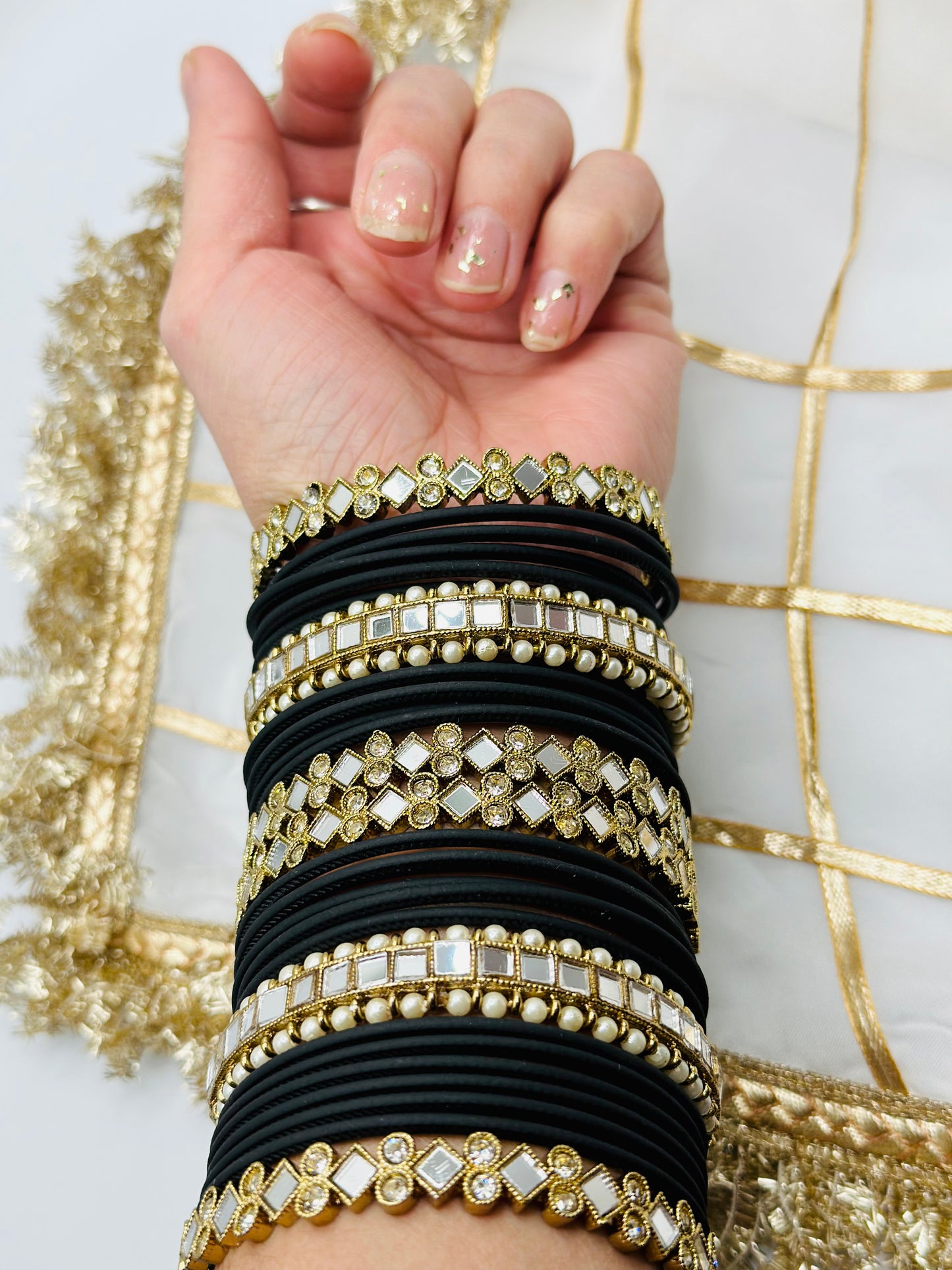 Black Matte Bangles | Mirror-Work Bangles | Simzdesignzz |