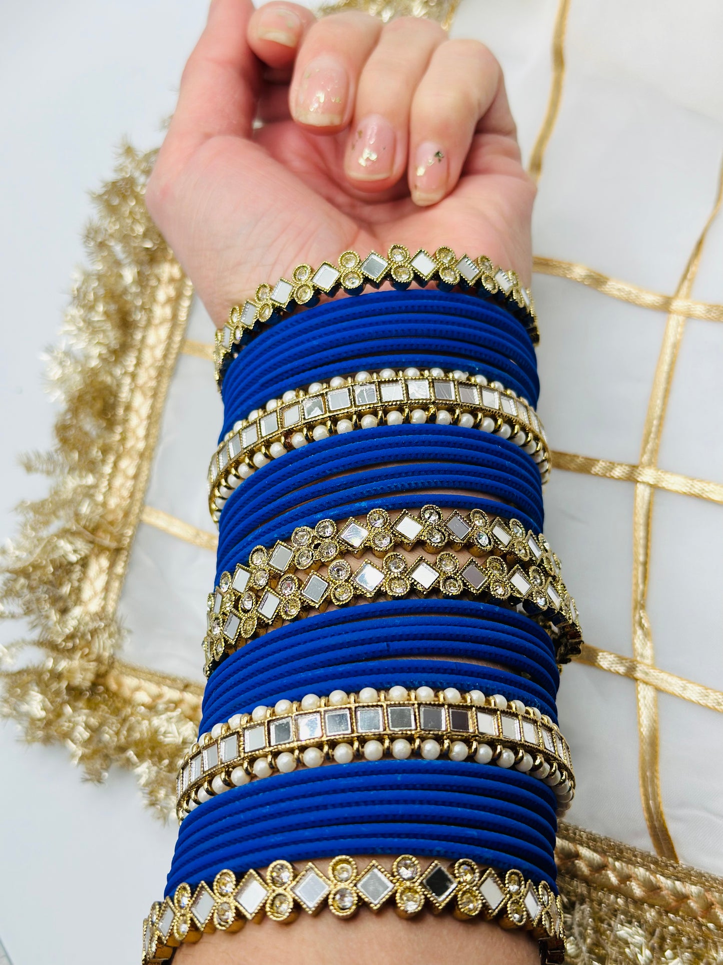 Royal-Blue Matte Bangles | Mirror Work | Simzdsignzz |