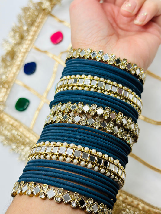 Navy-Blue Matte Bangles | Mirror-Work Bangles | Simzdesignzz |