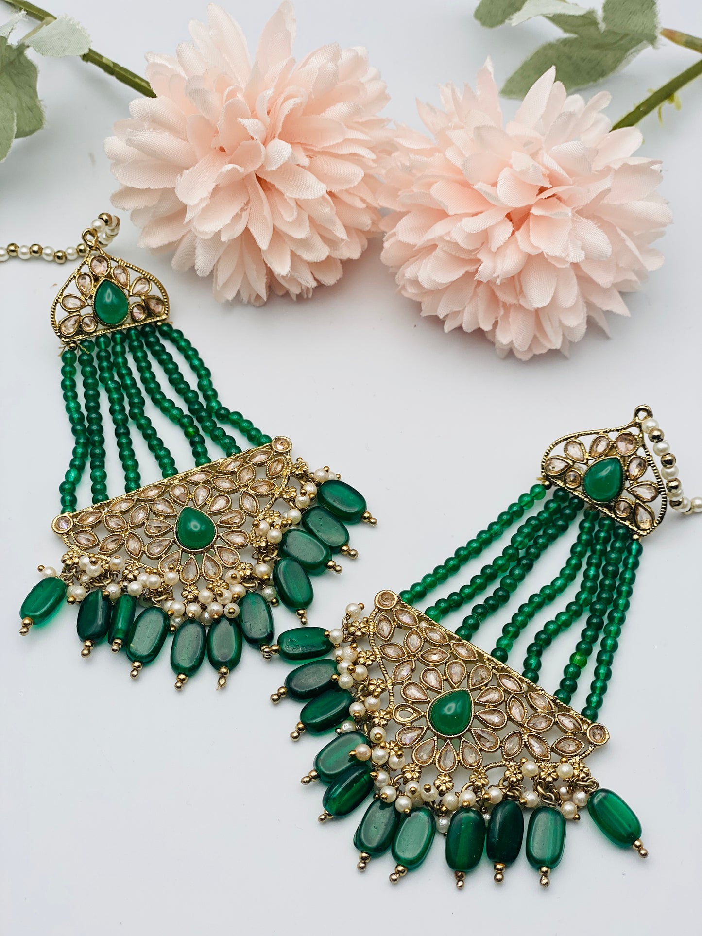 Stunning Bottle-Green Polki Earrings  | Simzdesignzz |