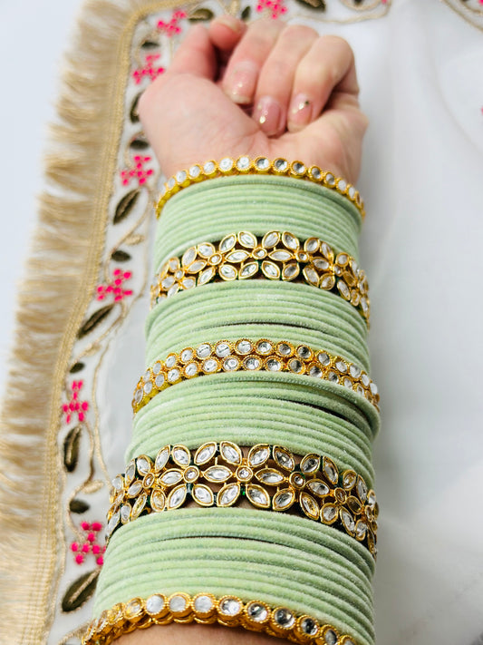 Mint Velvet Bangles With Kundan Kadhe | Simzdesignzz |