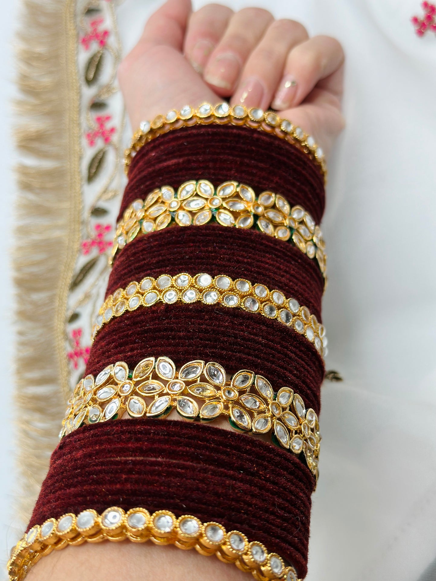 Coca-Cola Brown Velvet Bangles With Kundan Kadhe | Simzdesignzz |