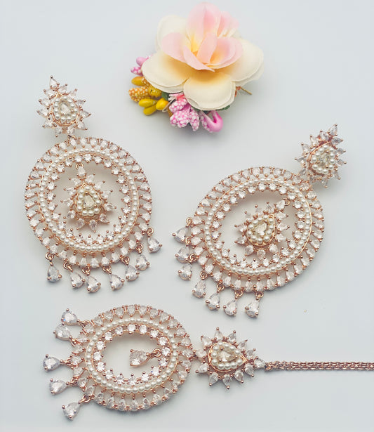 Vintage Rose-Gold American Diamond Earrings-Tikka | Simzdesignzz |