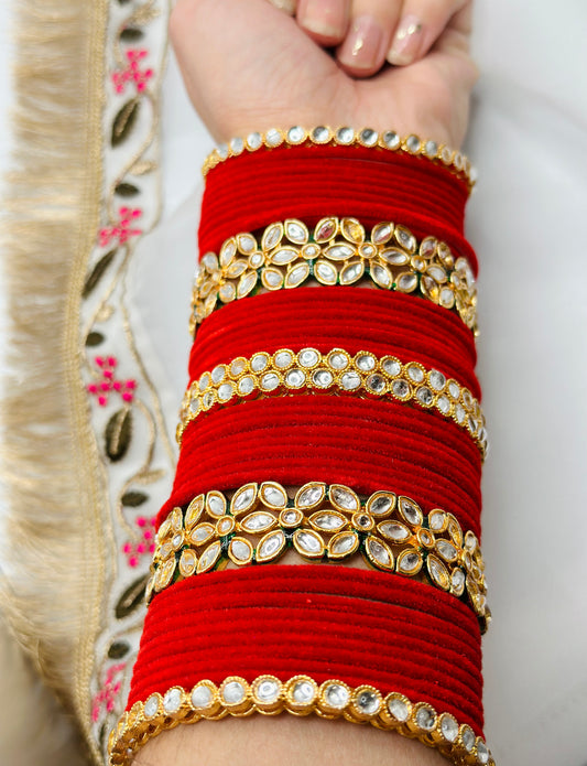 Red Velvet Bangles With Kundan Kadhe | Simzdesignzz |