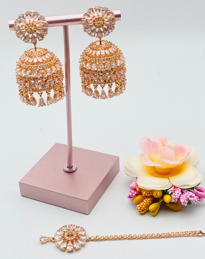 American Diamond Jhumki Earrings With Small Tikka | Simzdesignzz |