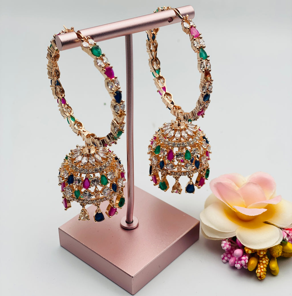Beautiful American Diamond Hoops Style Jhumki Earrings | Simzdesignzz