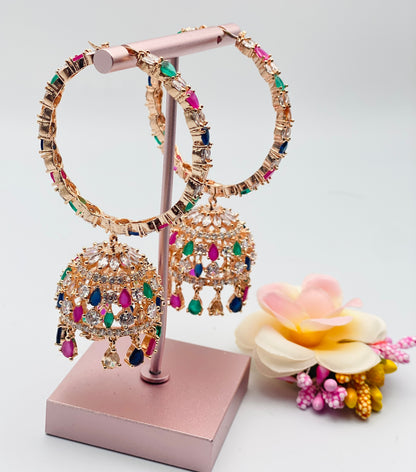 Beautiful American Diamond Hoops Style Jhumki Earrings | Simzdesignzz