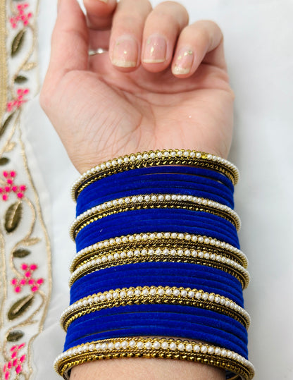 Royal Blue Velvet Bangles With Six Polki Kadha Bangles | Simzdesignzz |