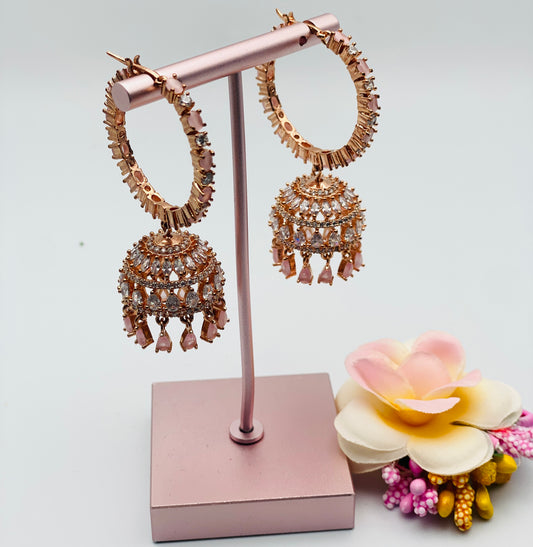 Baby Pink Hoops Earrings In American Diamond | Simzdesignzz |