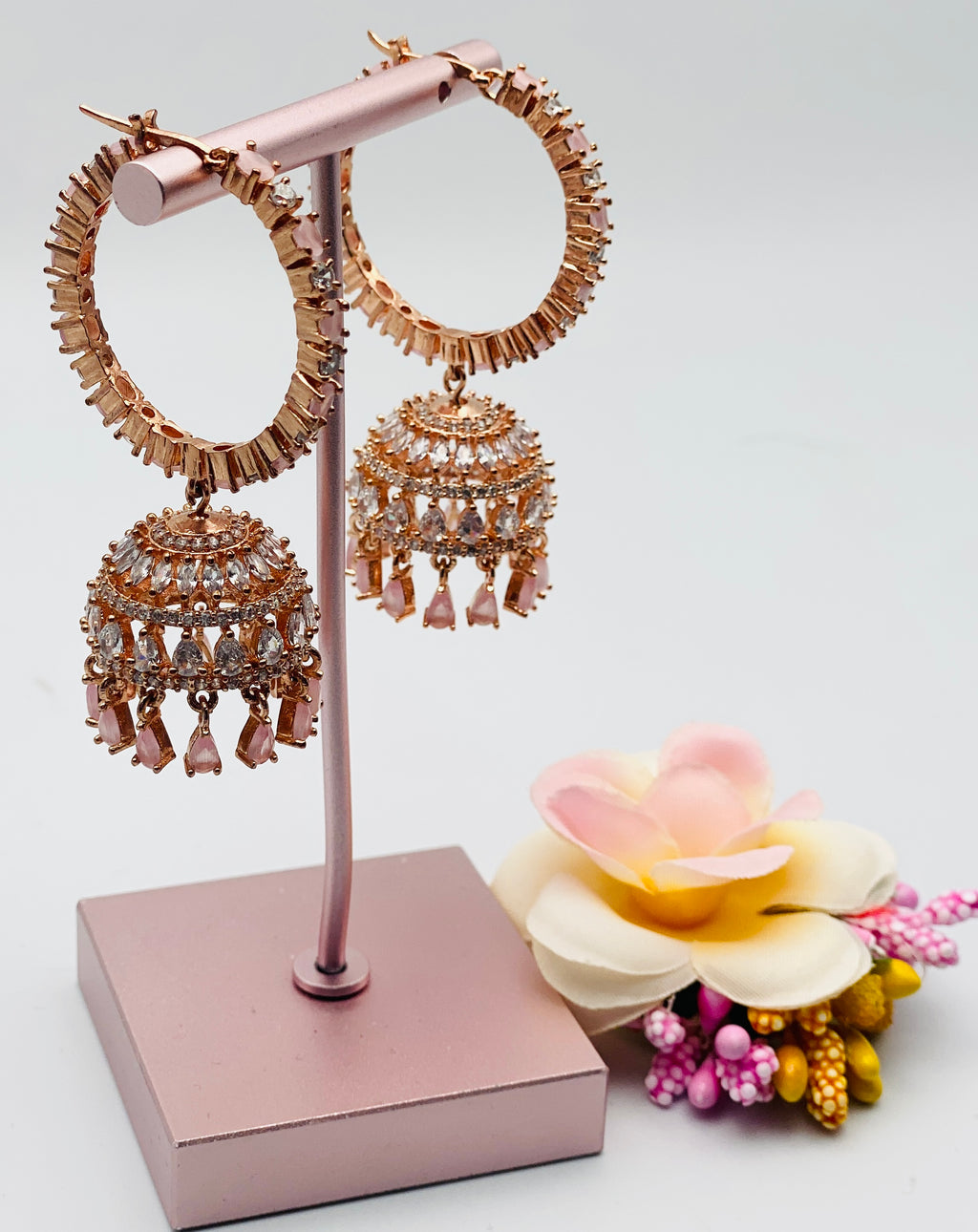 Baby Pink Hoops Earrings In American Diamond | Simzdesignzz |