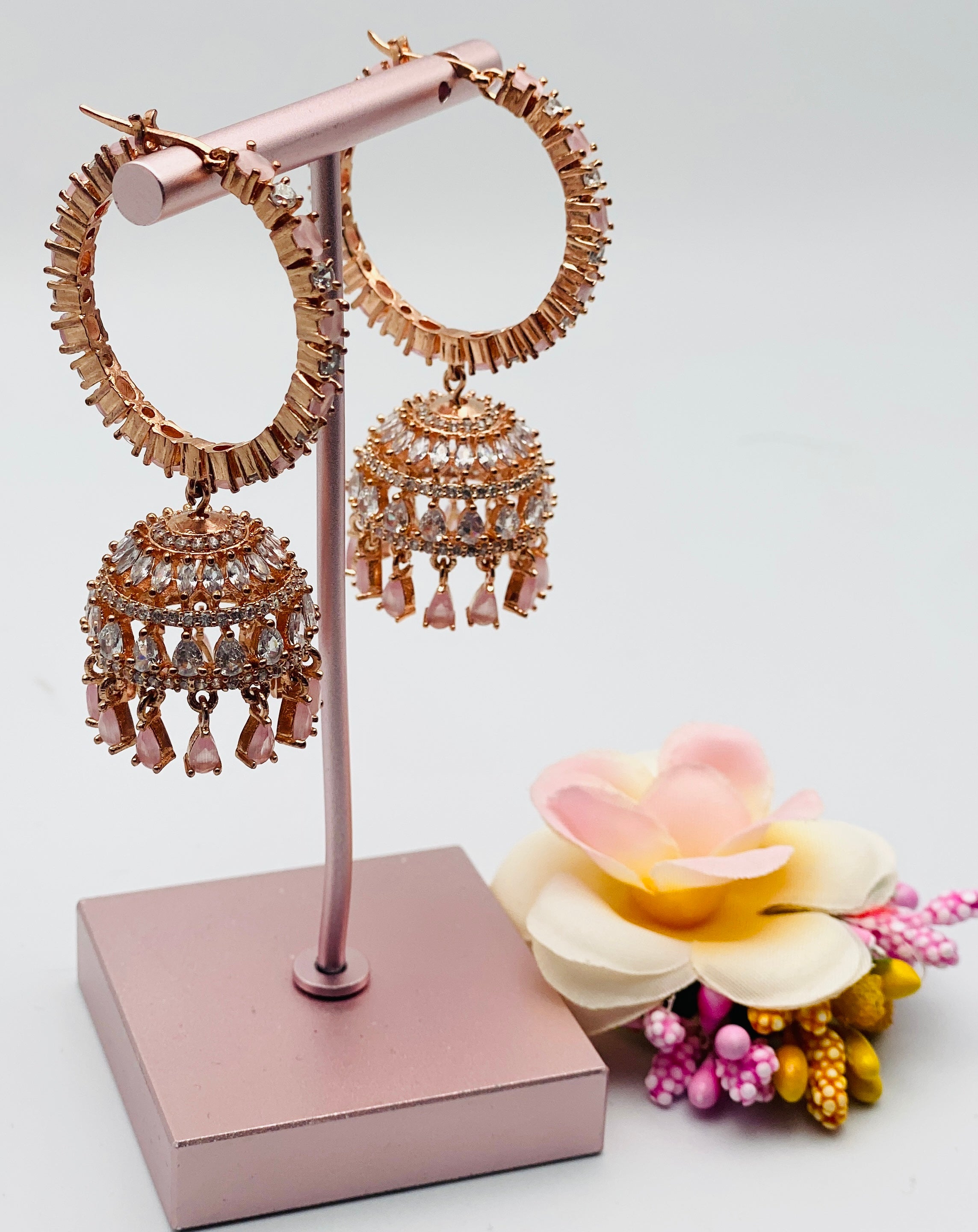 Baby Pink Hoops Earrings In American Diamond | Simzdesignzz |