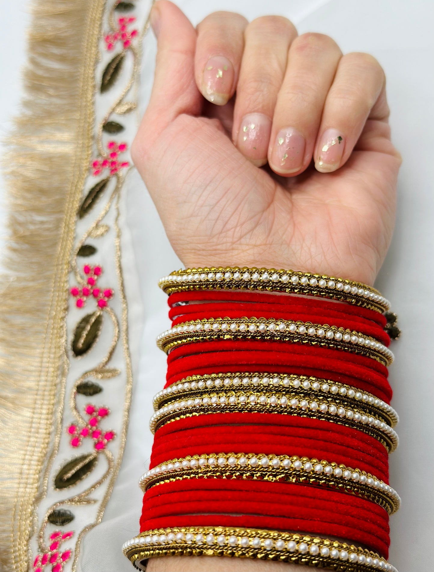 Red Velvet Bangles With Six Polki Kadha Bangles | Simzdesignzz |