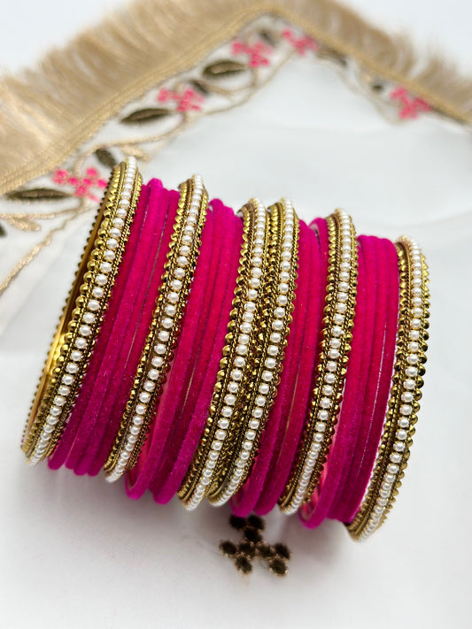 Maganta Velvet Bangles With Six Polki Kadha Bangles | Simzdesignzz |