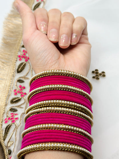 Maganta Velvet Bangles With Six Polki Kadha Bangles | Simzdesignzz |