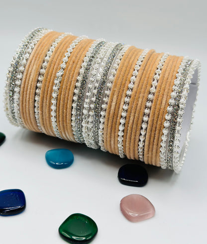 Peach Stone-Work Velvet Bangles | Simzdesignzz |