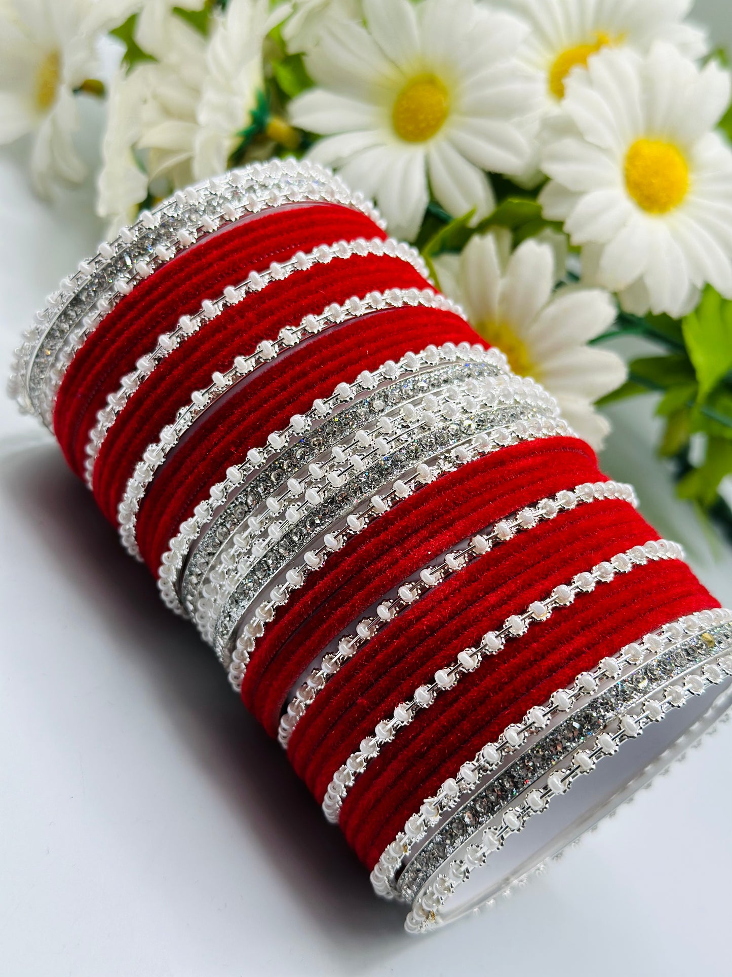 Red Stone-Work Velvet Bangles | Simzdesignzz |