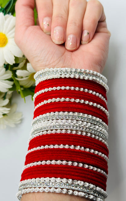 Red Stone-Work Velvet Bangles | Simzdesignzz |