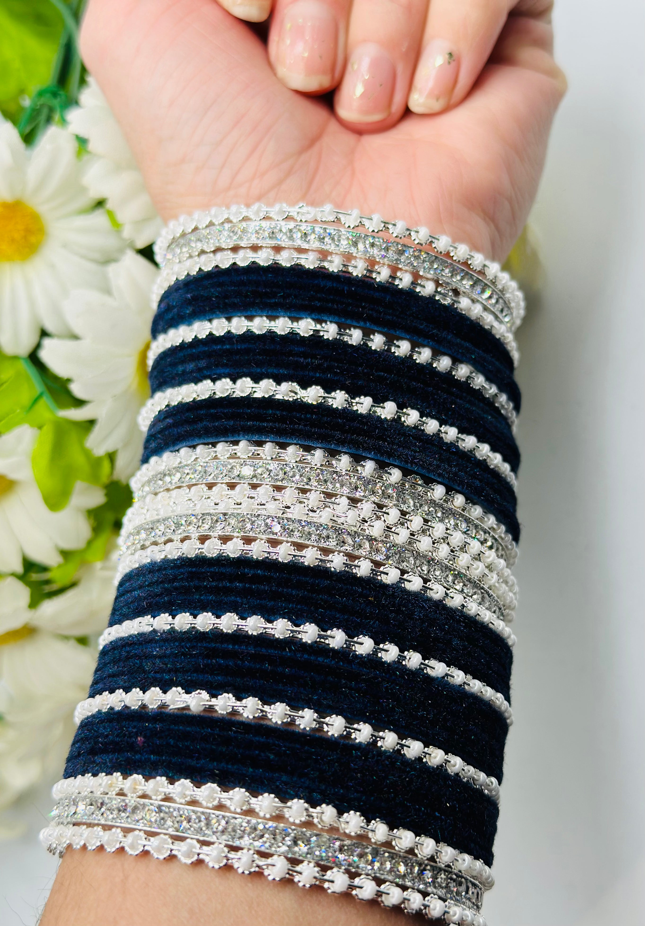 Navy-Blue Stone-Work Velvet Bangles | Simzdesignzz | – Simz Designz