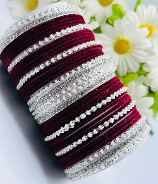 Maroon  Stone-Work Velvet Bangles | Simzdesignzz |