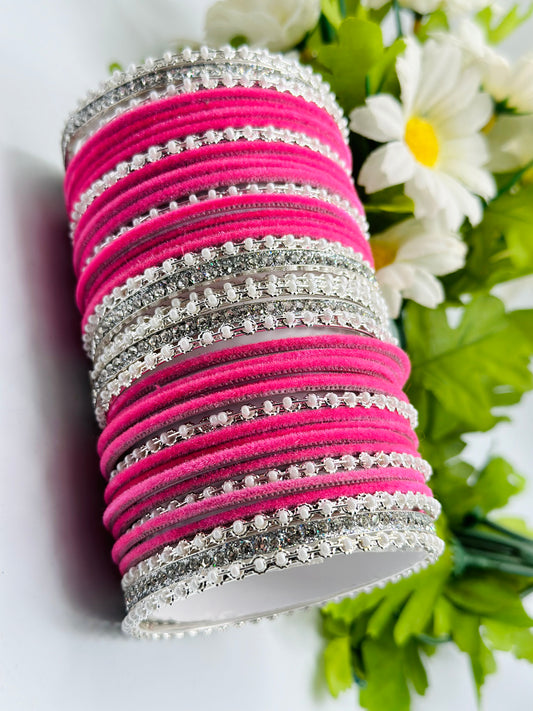 Pink Stone-Work Velvet Bangles | Simzdesignzz |