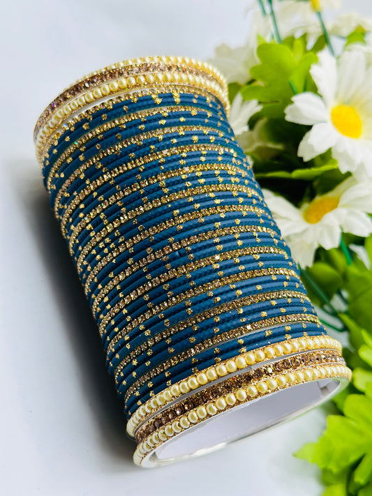 Navy-Blue With Golden-Dotted Matte Bangles | Simzdesignzz |