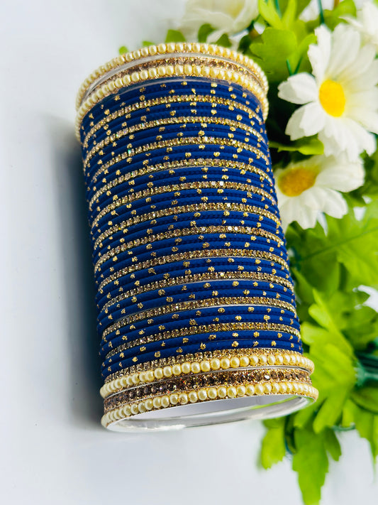 Royal-Blue With Golden-Dotted Matte Bangles | Simzdesignzz |