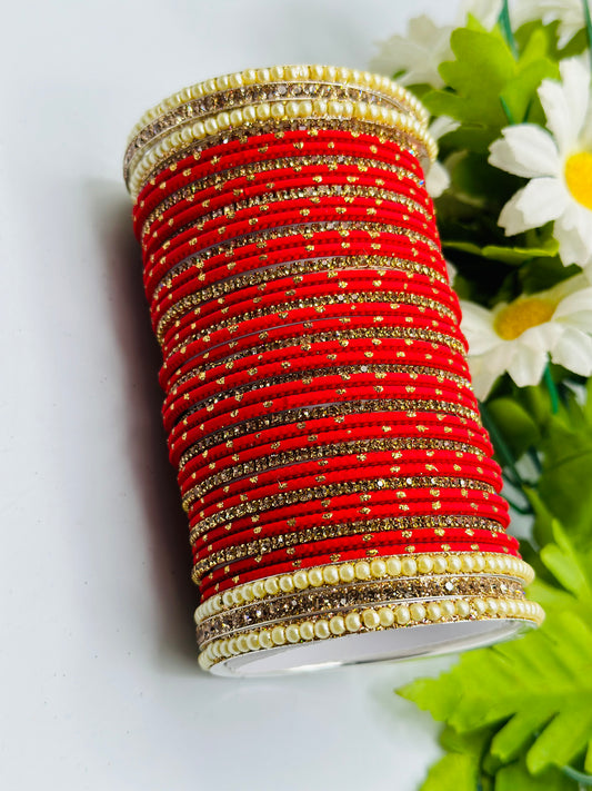 Red With Golden-Dotted Matte Bangles | Simzdesignzz |