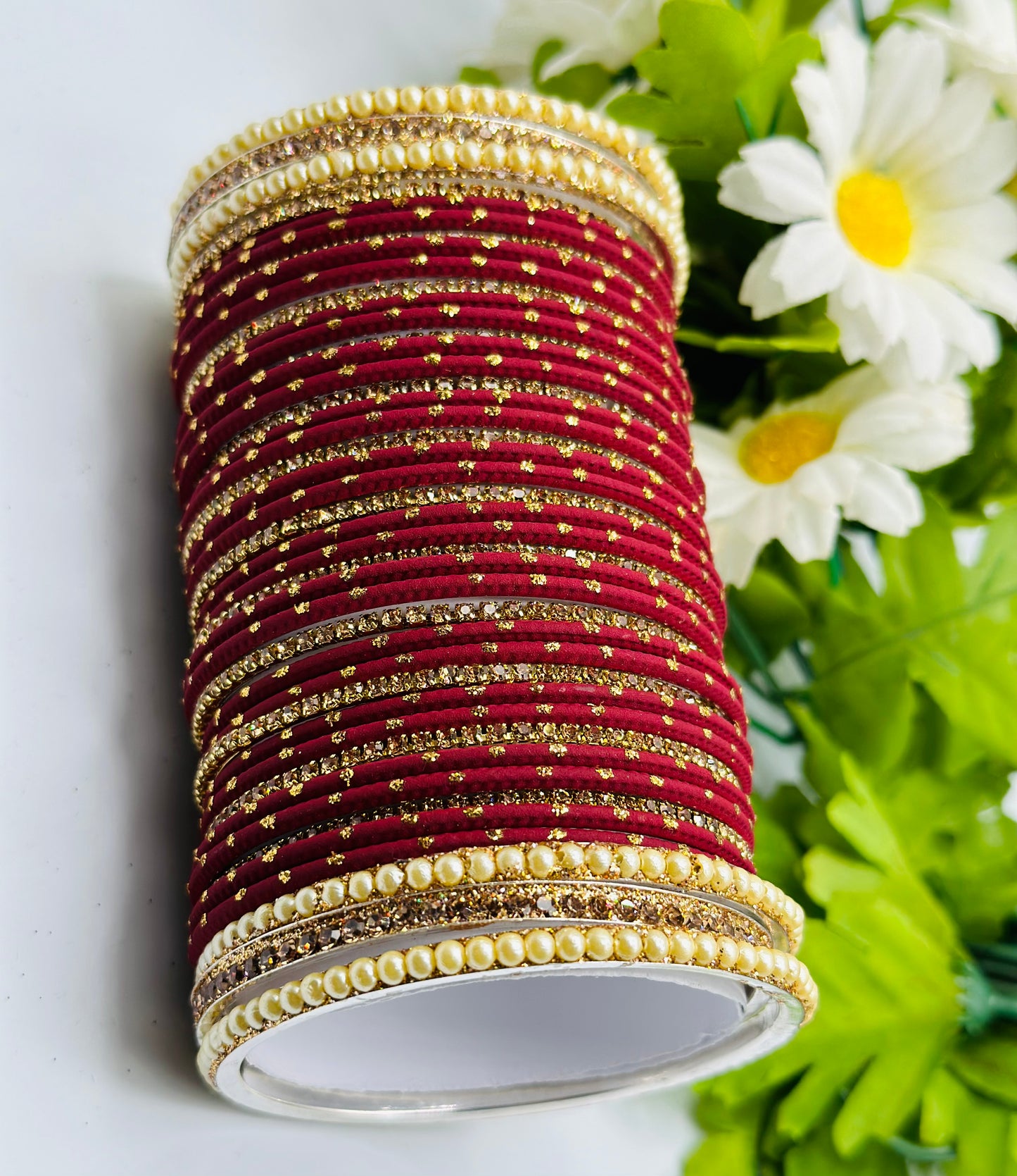 Maroon With Golden-Dotted Matte Bangles | Simzdesignzz |