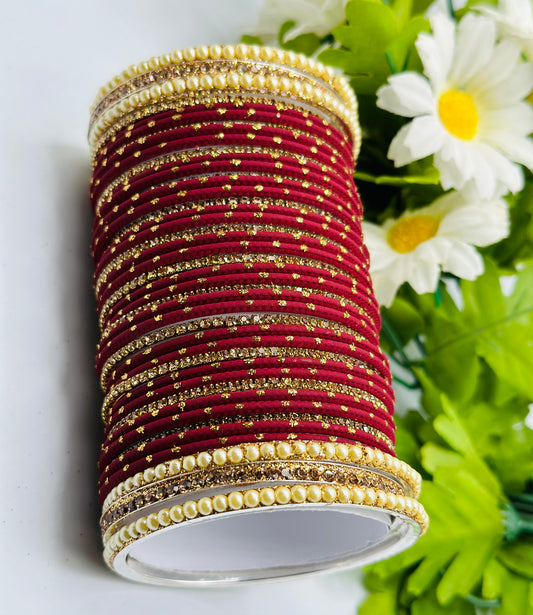 Maroon With Golden-Dotted Matte Bangles | Simzdesignzz |