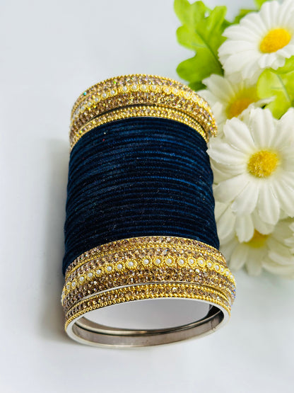 Sanjh Navy-Blue Velvet Bangles | Simzdesignzz |