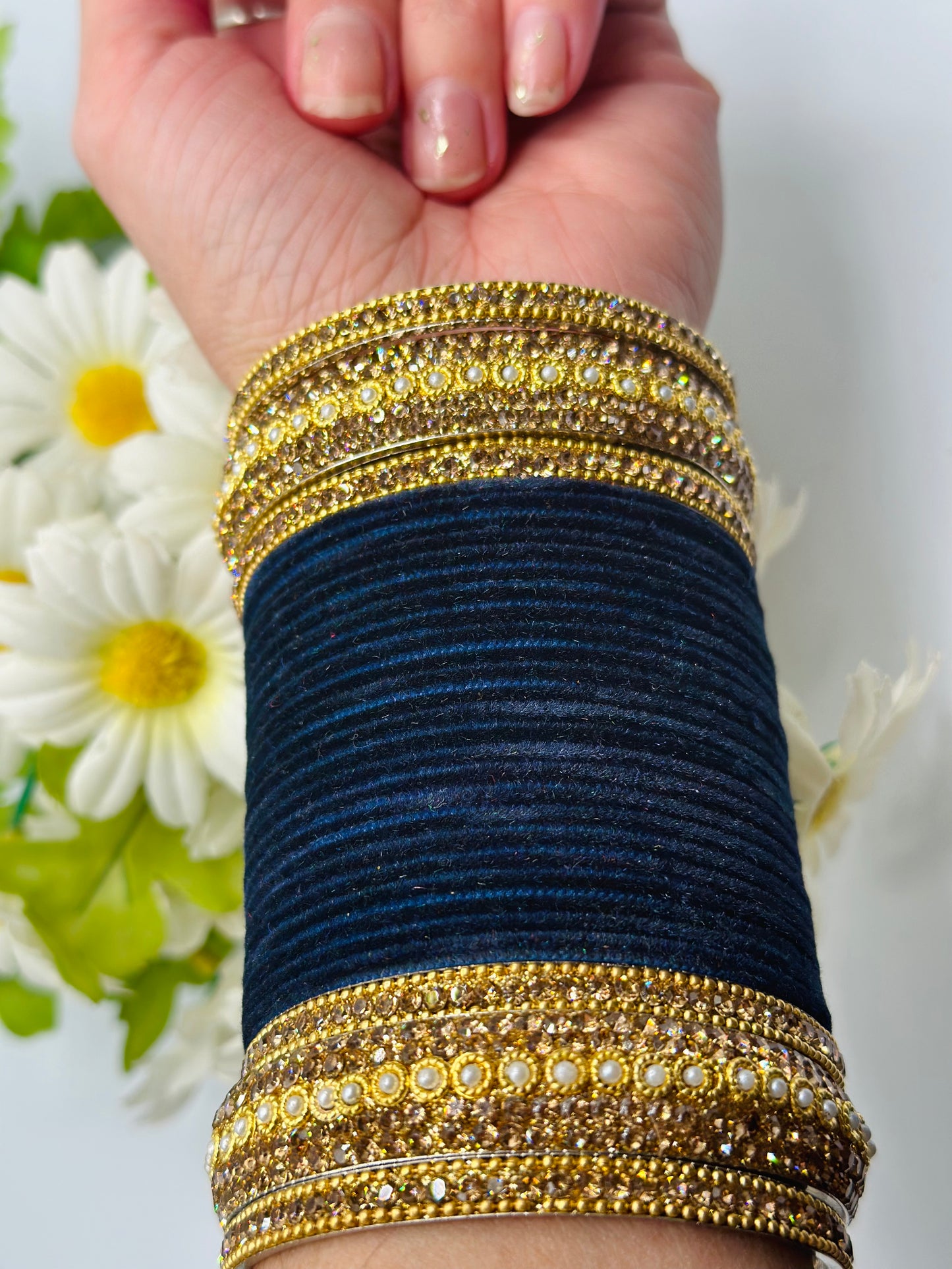 Sanjh Navy-Blue Velvet Bangles | Simzdesignzz |