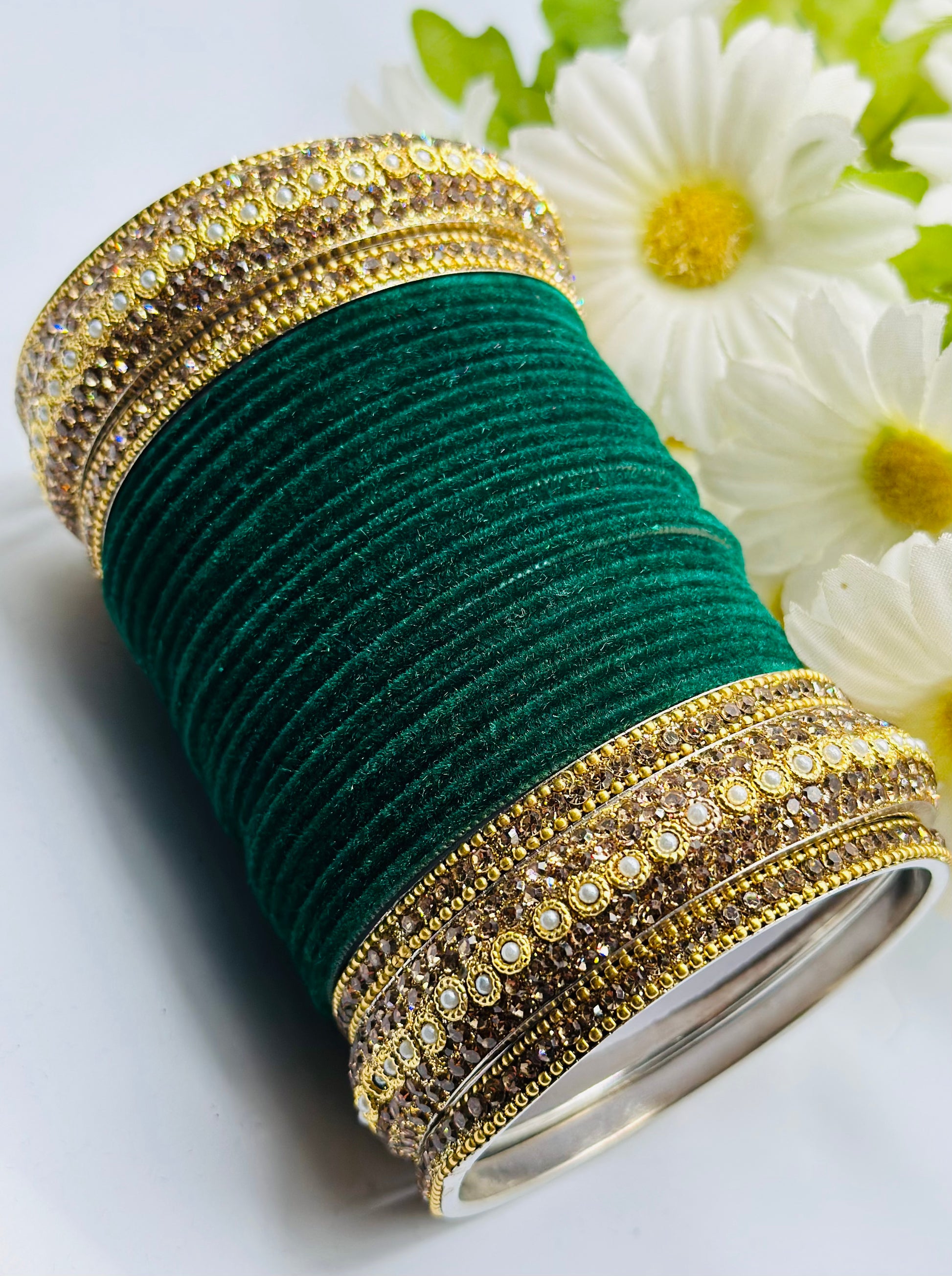 Bottle-Green Velvet Bangles | Simzdesignzz |
