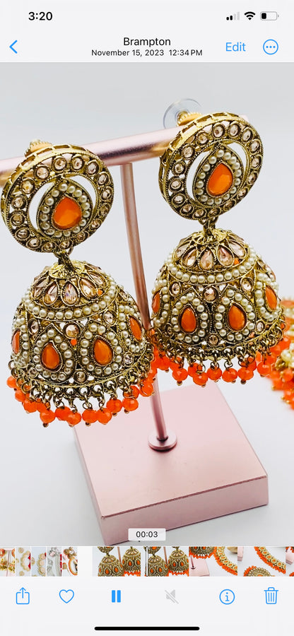 Orange Polki Necklace With Jhumki Tikka | Simzdesignzz |