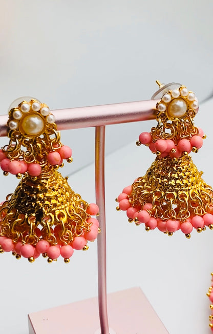 Peachy-Pink Necklace With Ring And Kangan| Simzdesignzz