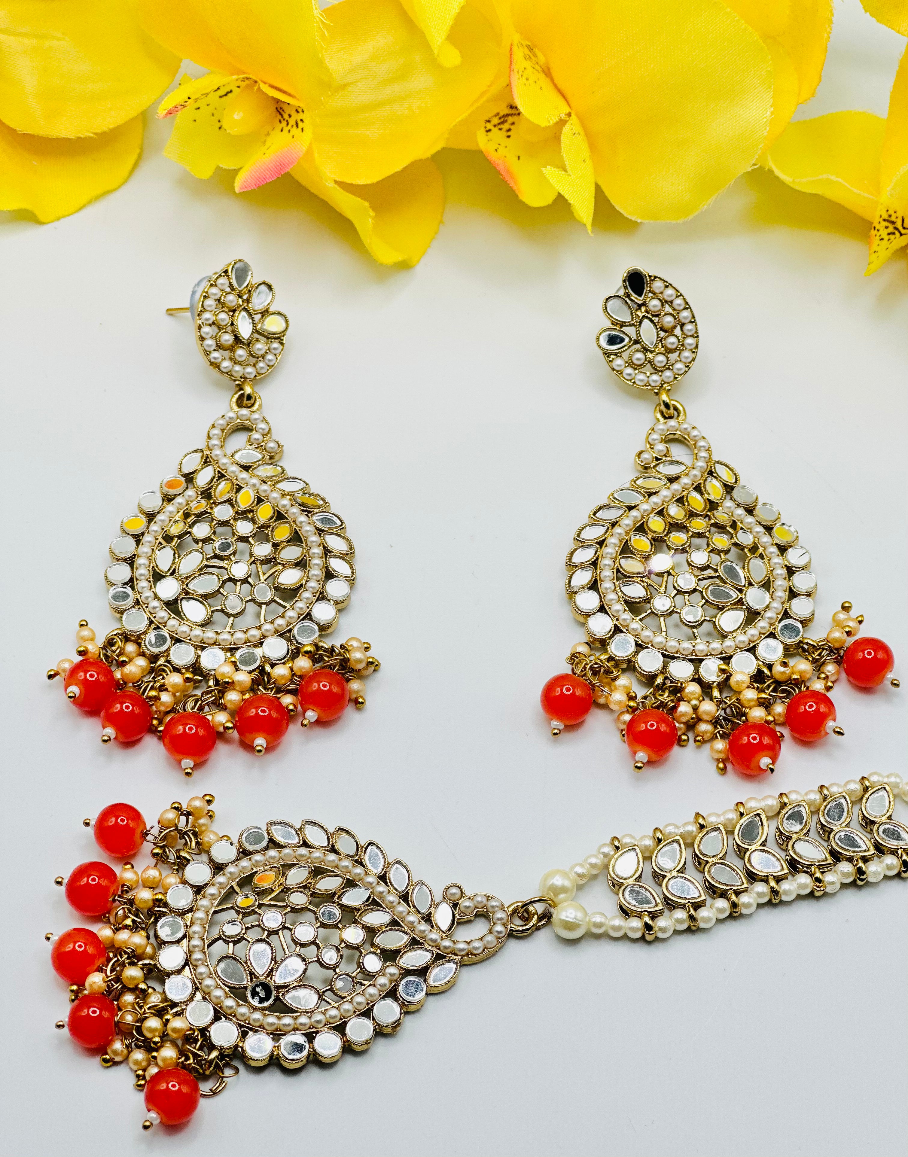 Sophia Trending Mirror Work Earrings Tikka | Simzdesignz |