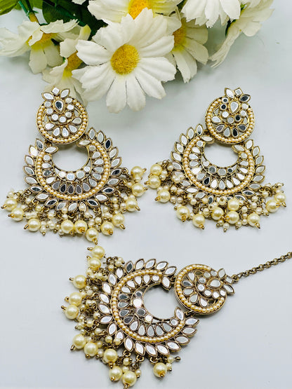 Zardozi Mirror Work Earrings With Tikka | Simzdesignz |