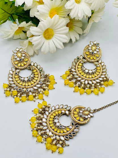 Zardozi Mirror Work Earrings With Tikka | Simzdesignz |