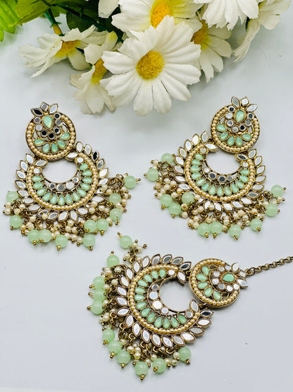 Zardozi Mirror Work Earrings With Tikka | Simzdesignz |