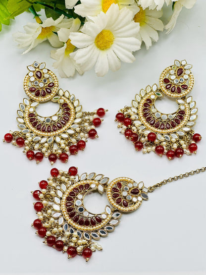 Zardozi Mirror Work Earrings With Tikka | Simzdesignz |