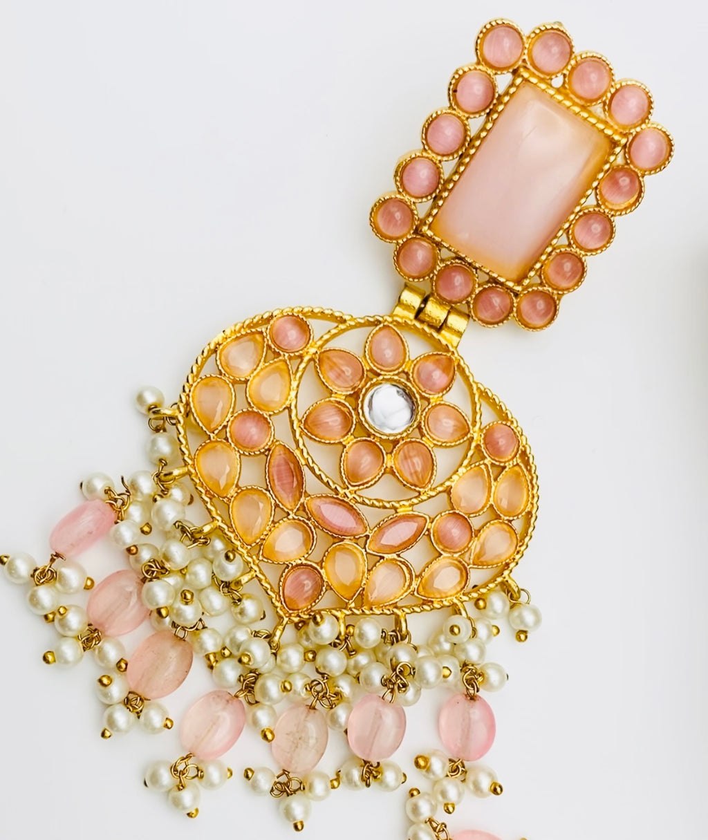 Savita Baby-Pink Pachi Kundan Earrings | Simzdesignzz |