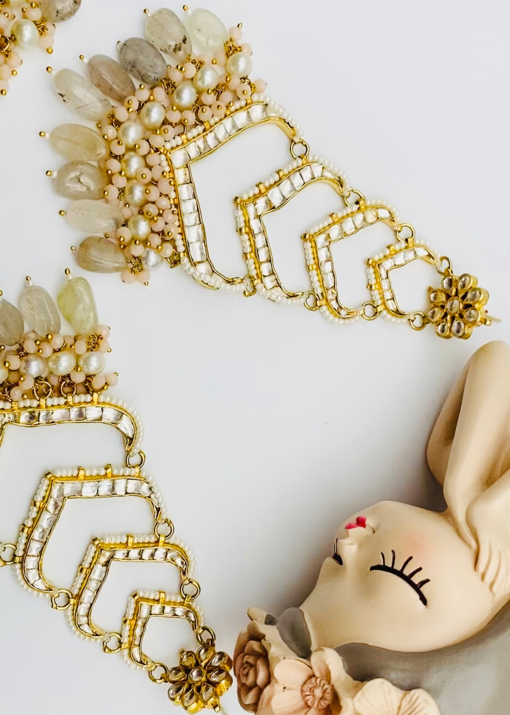 Grey Long Pachi Kundan Earrings | Simzdesignzz |