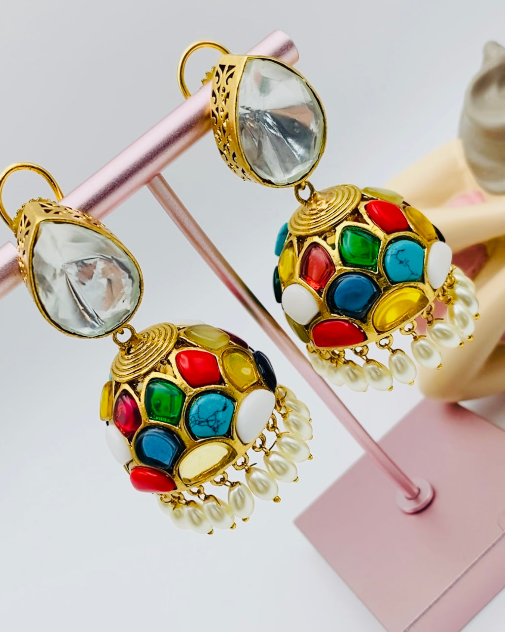 Multi Stoned Pachi Jhumki Earrings | Simzdesignzz |