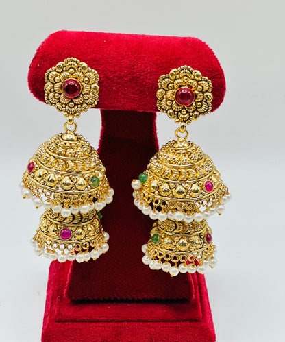 Ruhi Gold-Plated Jhumki Necklace Set With Tikka | 1GM | Simzdesignzz |