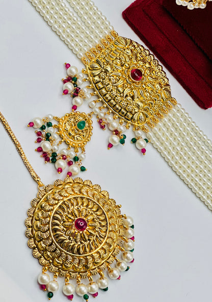 Ruhi Gold-Plated Jhumki Necklace Set With Tikka | 1GM | Simzdesignzz |