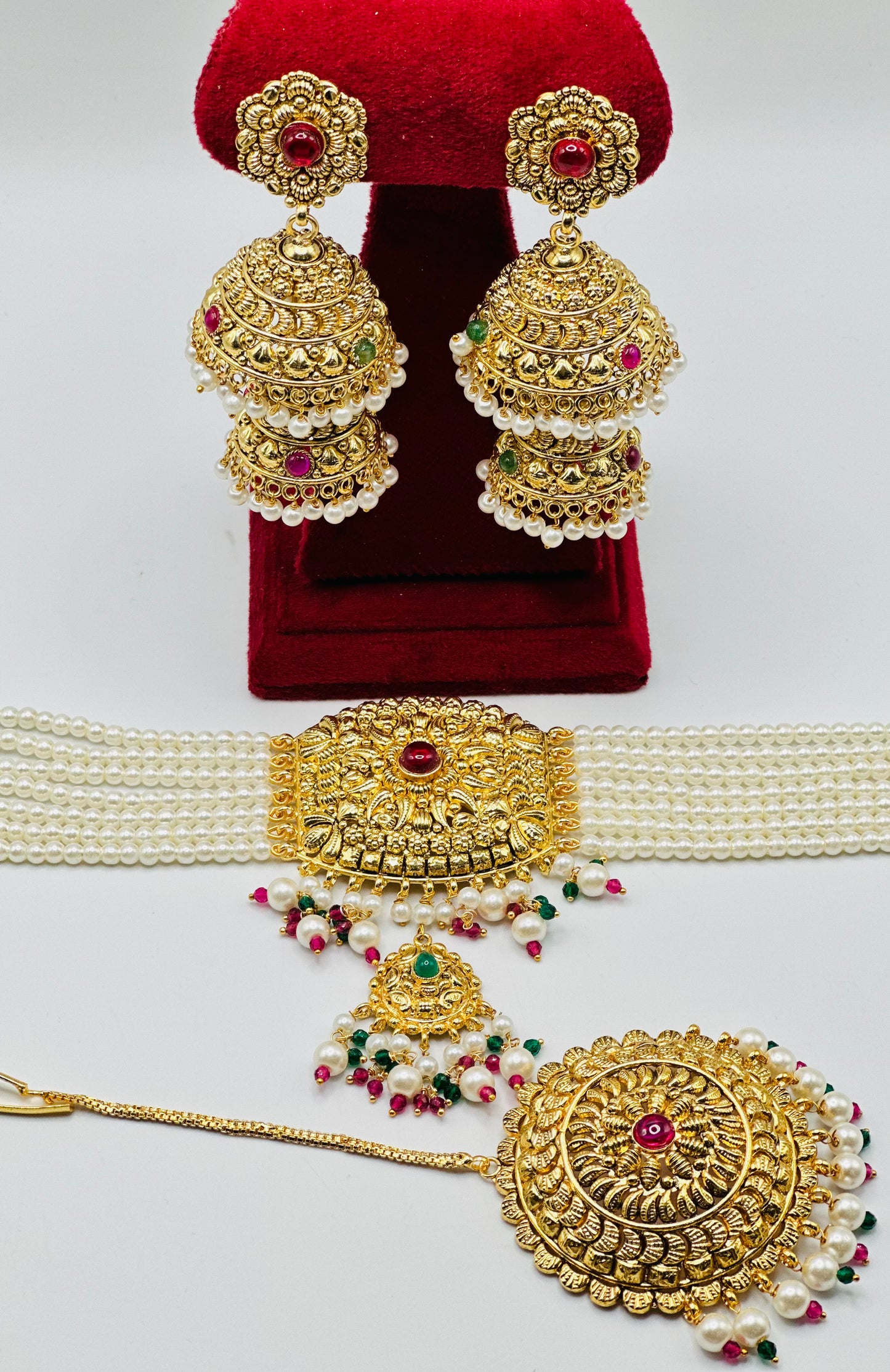 Ruhi Gold-Plated Jhumki Necklace Set With Tikka | 1GM | Simzdesignzz |