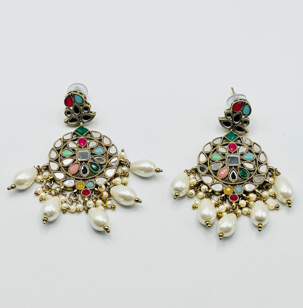 Multi Mirror Polki Necklace With Beautiful White Pearls | Simzdesignzz |