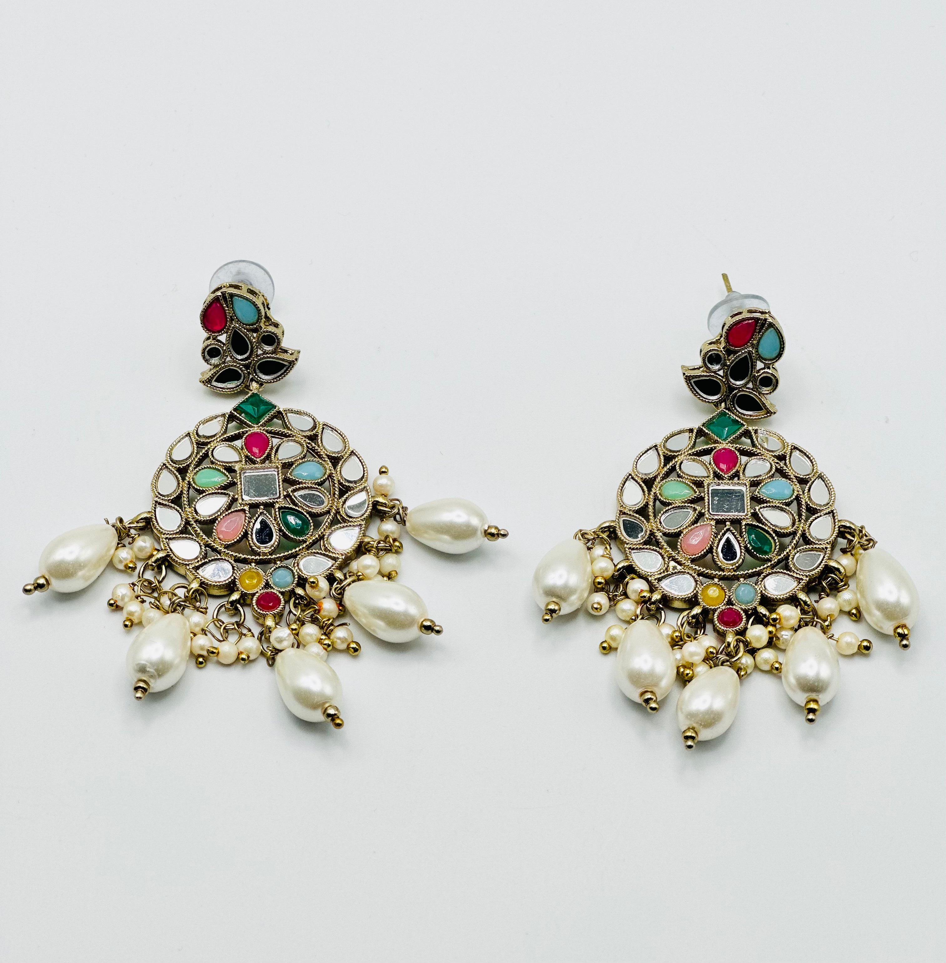 Multi Mirror Polki Necklace With Beautiful White Pearls | Simzdesignzz |